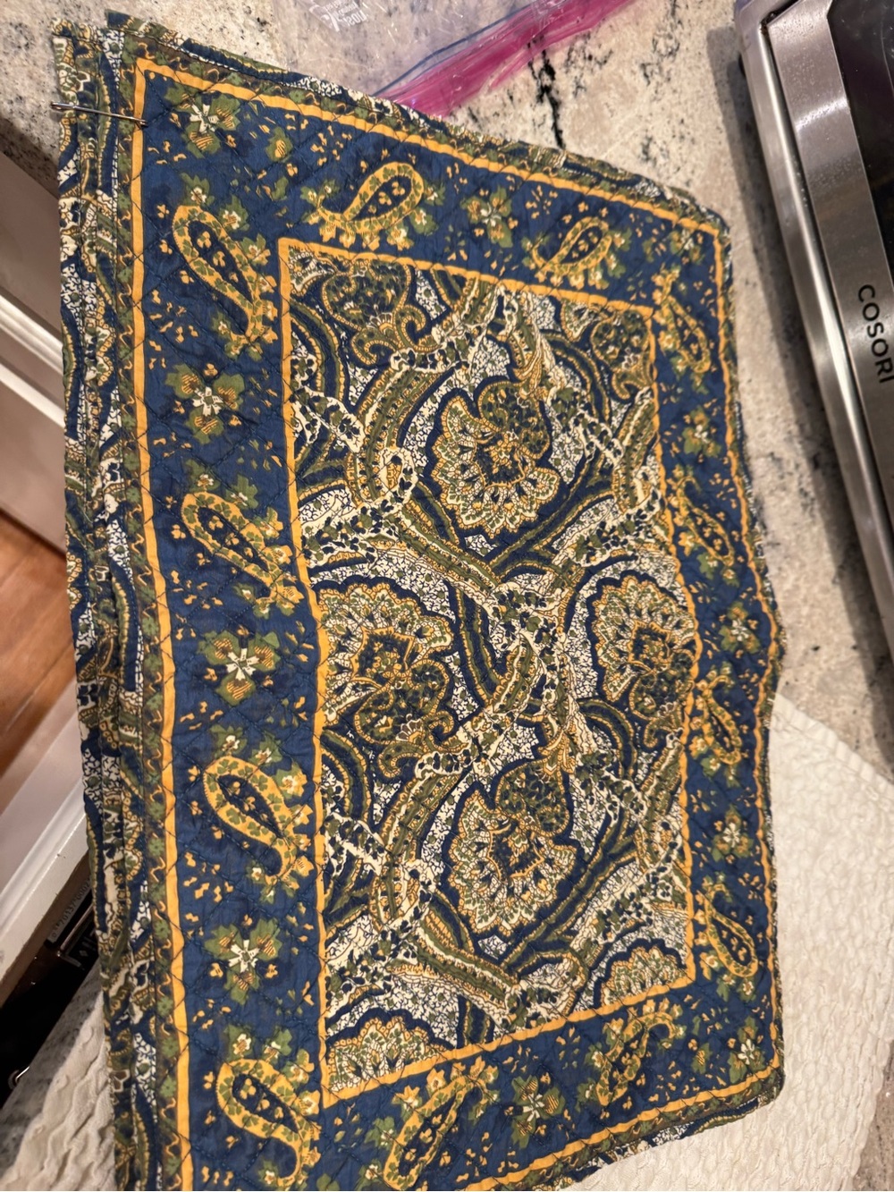 Williams Sonoma Blue and Gold Paisley Quilted Placemat